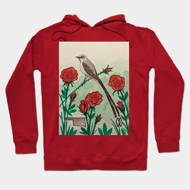 Oklahoma state bird and flower, the scissor-tailed flycatcher and rose Hoodie by Matt Starr Fine Art